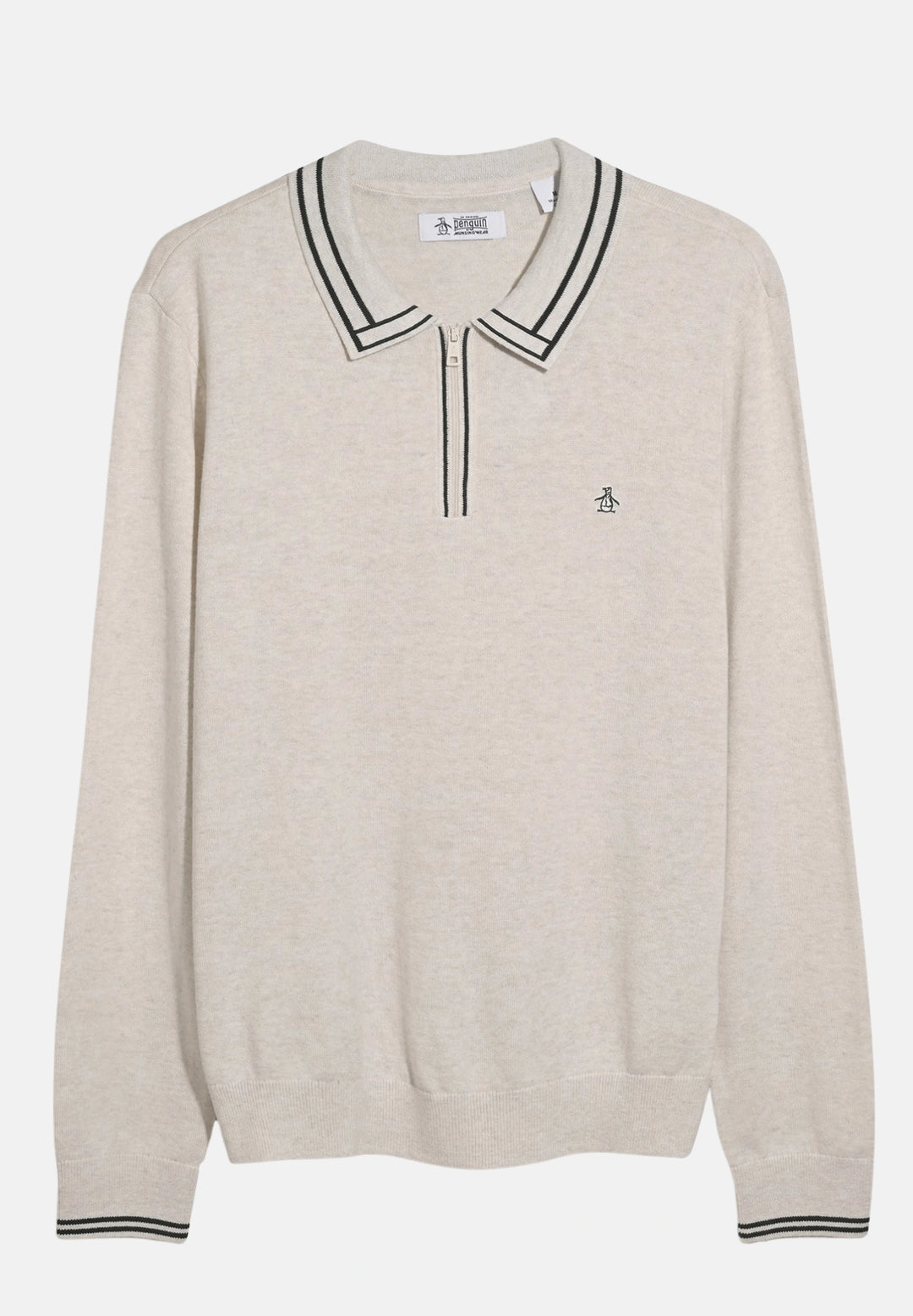 Original Penguin Tipped 1/4-zip Long Sleeve Sweater Polo | Birch Heather