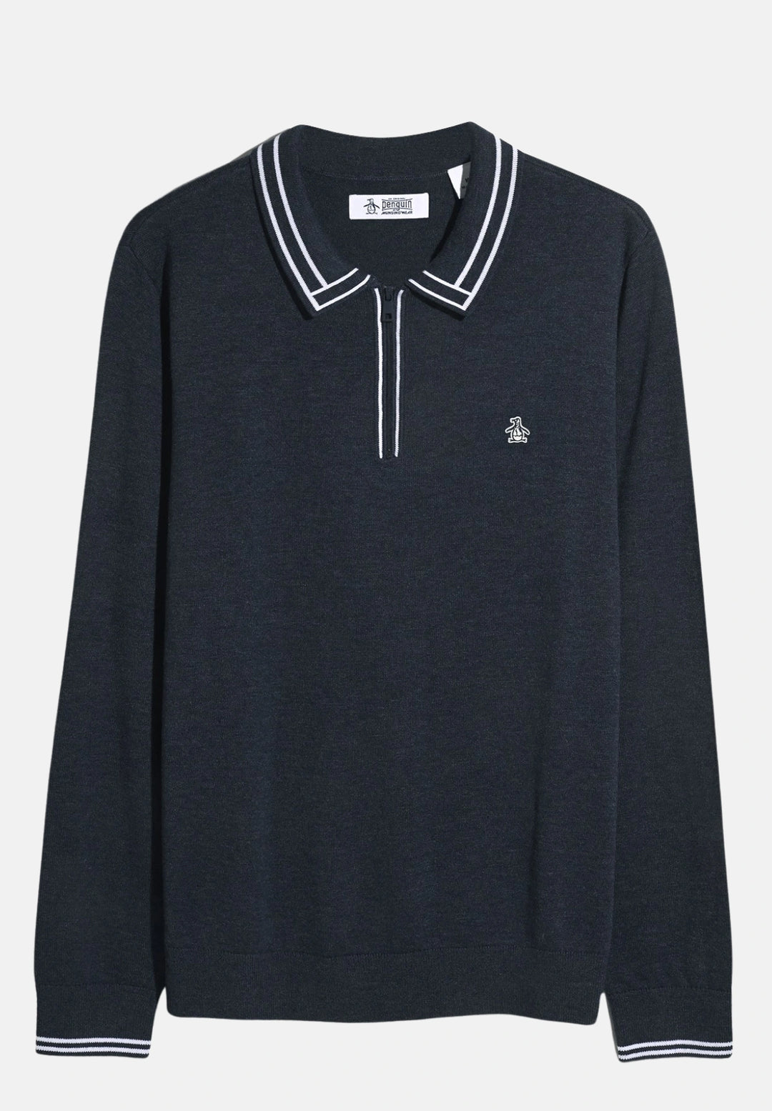 Original Penguin Tipped 1/4-zip Long Sleeve Sweater Polo | Dark Sapphire Heather