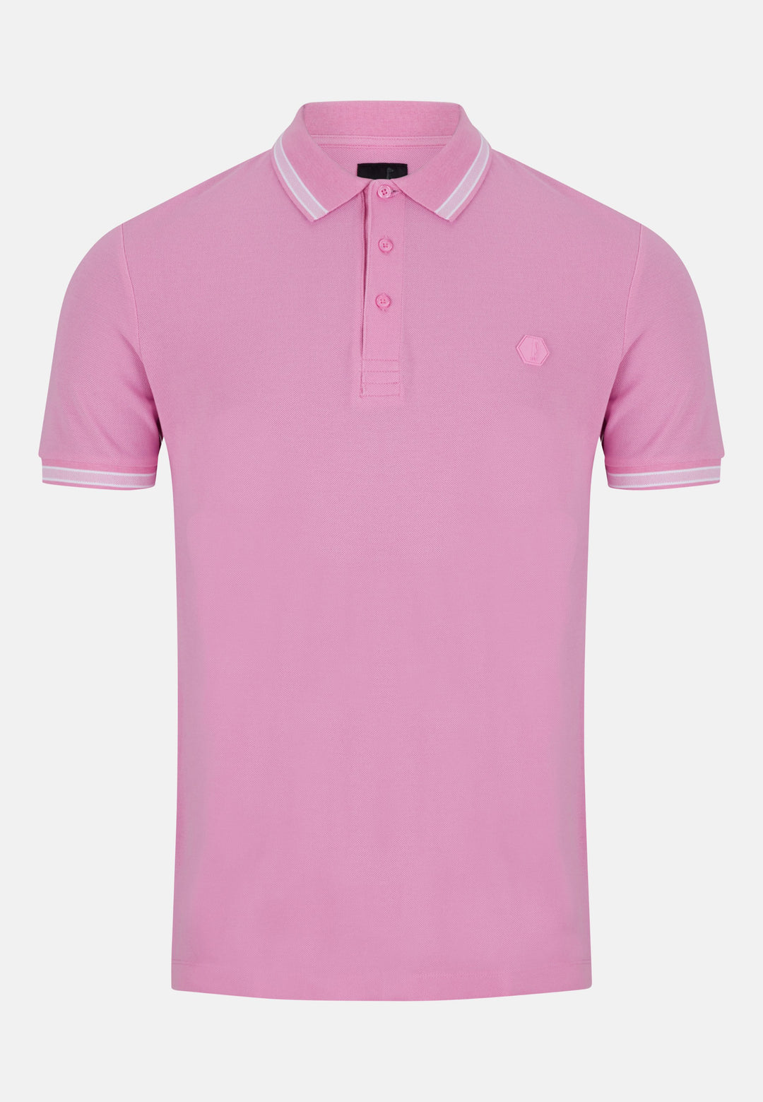 A men's regular-fit Polo Shirt in Pink with contrasting white stripe on collar and cuff from 6th Sense's Patrick Polo collection. 