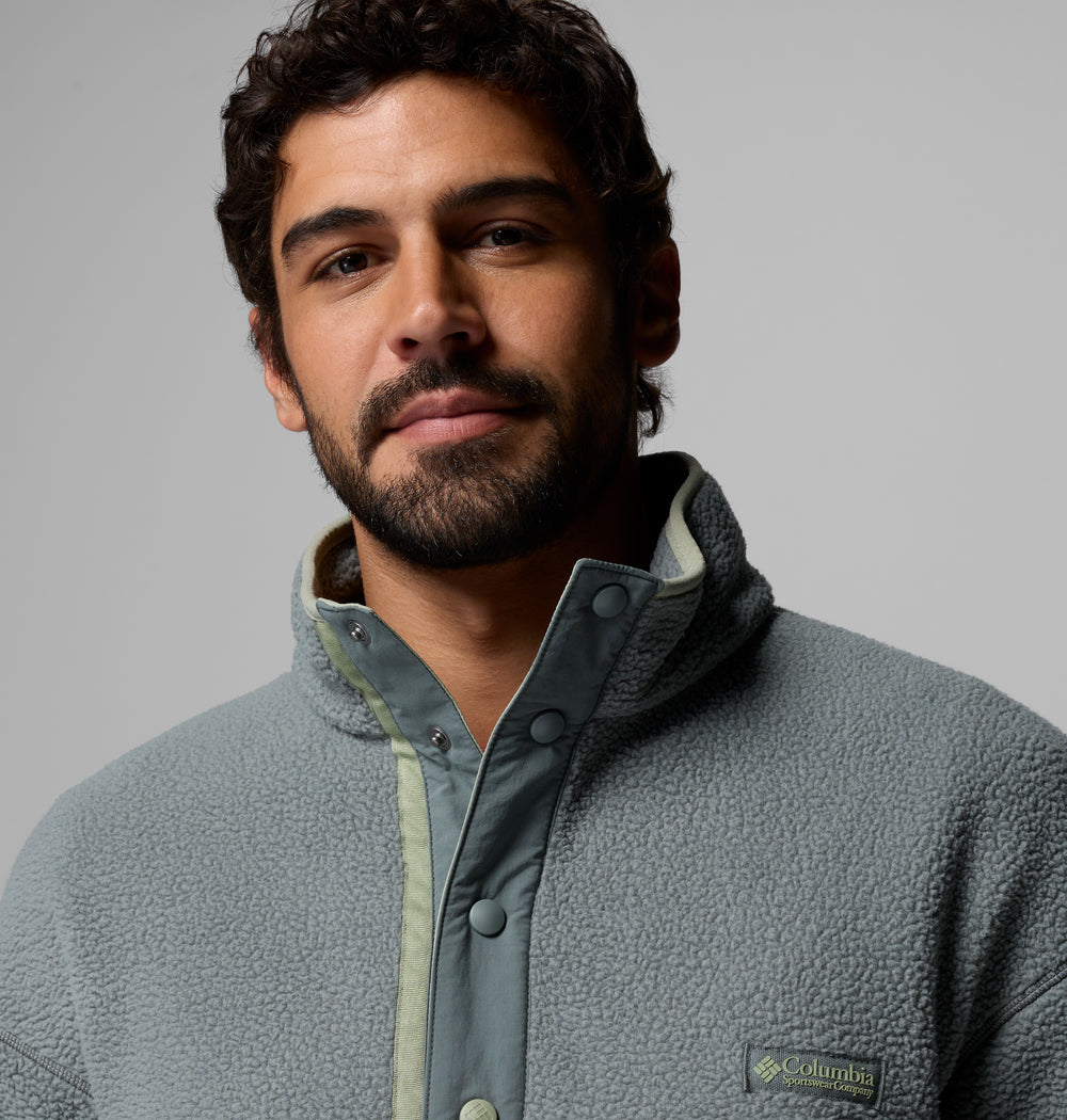 Columbia logo half-snap fleece pullover with button placket and textured stand collar
