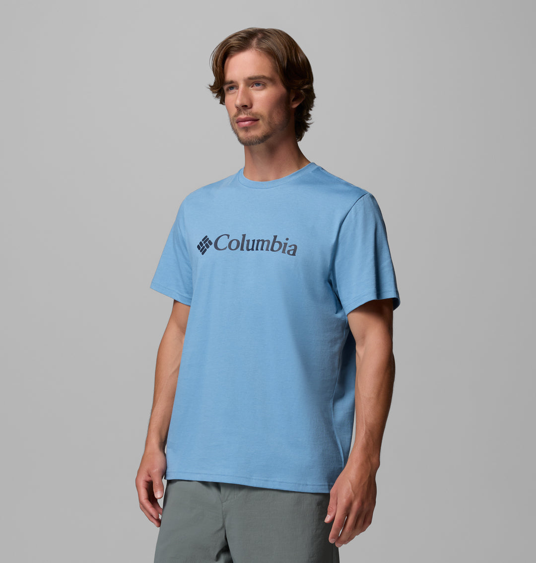 Men's light blue Columbia logo T-shirt, crew neck short sleeves