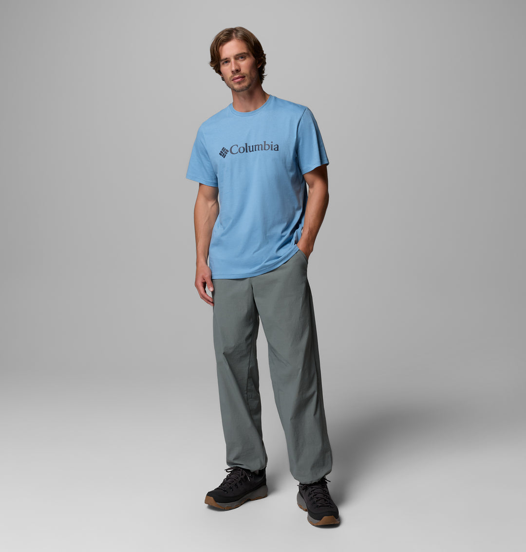 Men's light blue logo T-shirt with Columbia print on chest
