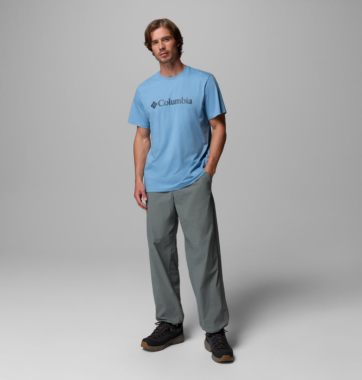 Men's light blue logo T-shirt with Columbia print on chest