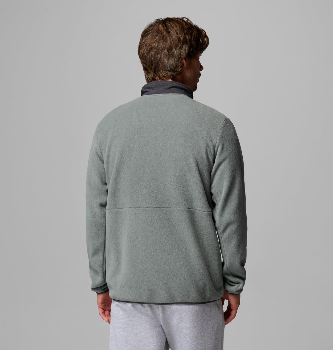 Men's sage green half-zip fleece pullover with back seam and relaxed fit