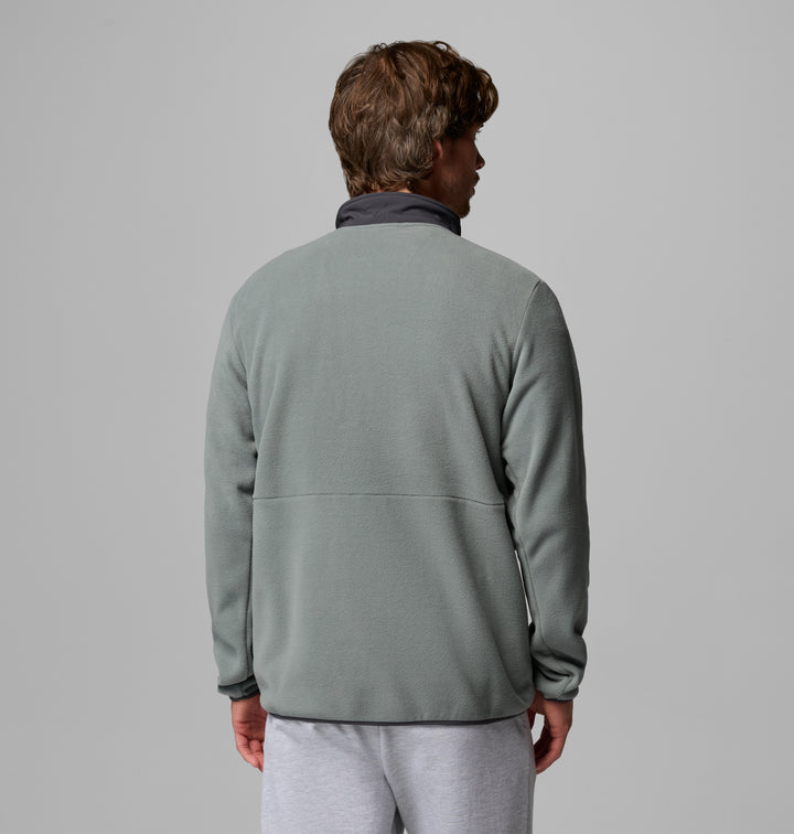 Men's sage green half-zip fleece pullover with back seam and relaxed fit