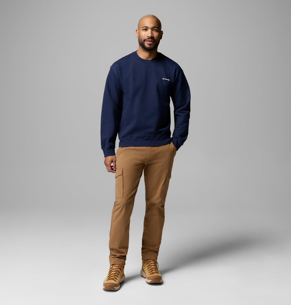 Navy crew sweatshirt with crew neck and long sleeves, small chest logo detail