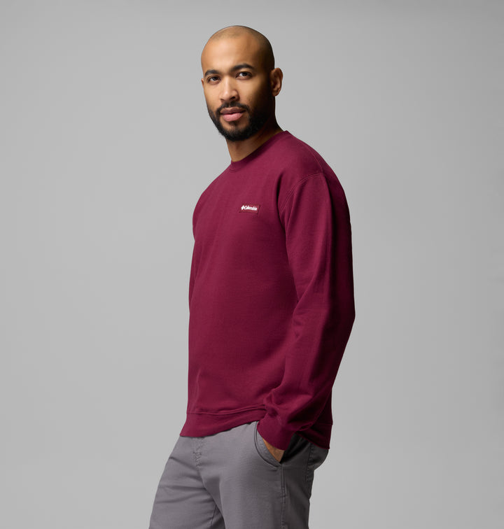 Men's Columbia crew sweatshirt, rich wine, relaxed fit with small chest logo