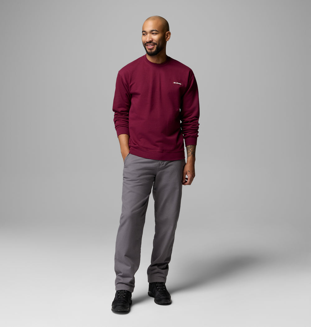 Men's Columbia crew sweatshirt in rich wine, ribbed crew neck and cuffs