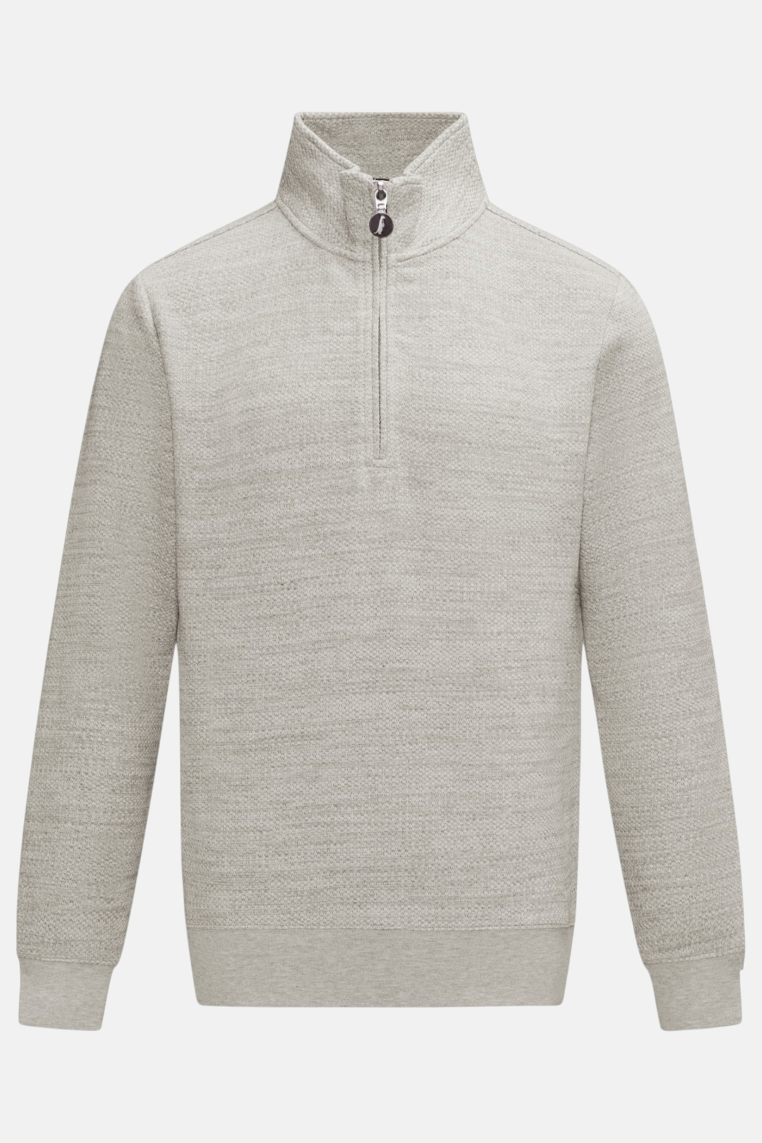 6th Sense 1/4-zip top in light gray, front view with a stand collar and long sleeves