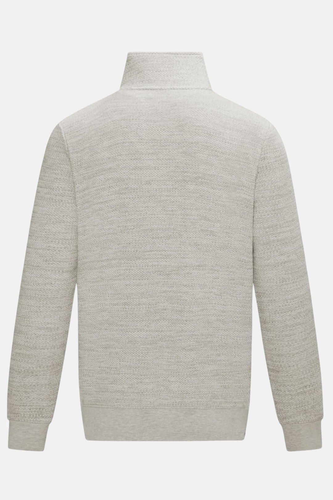 6th Sense 1/4-zip top in light gray, back view with a stand collar and long sleeves