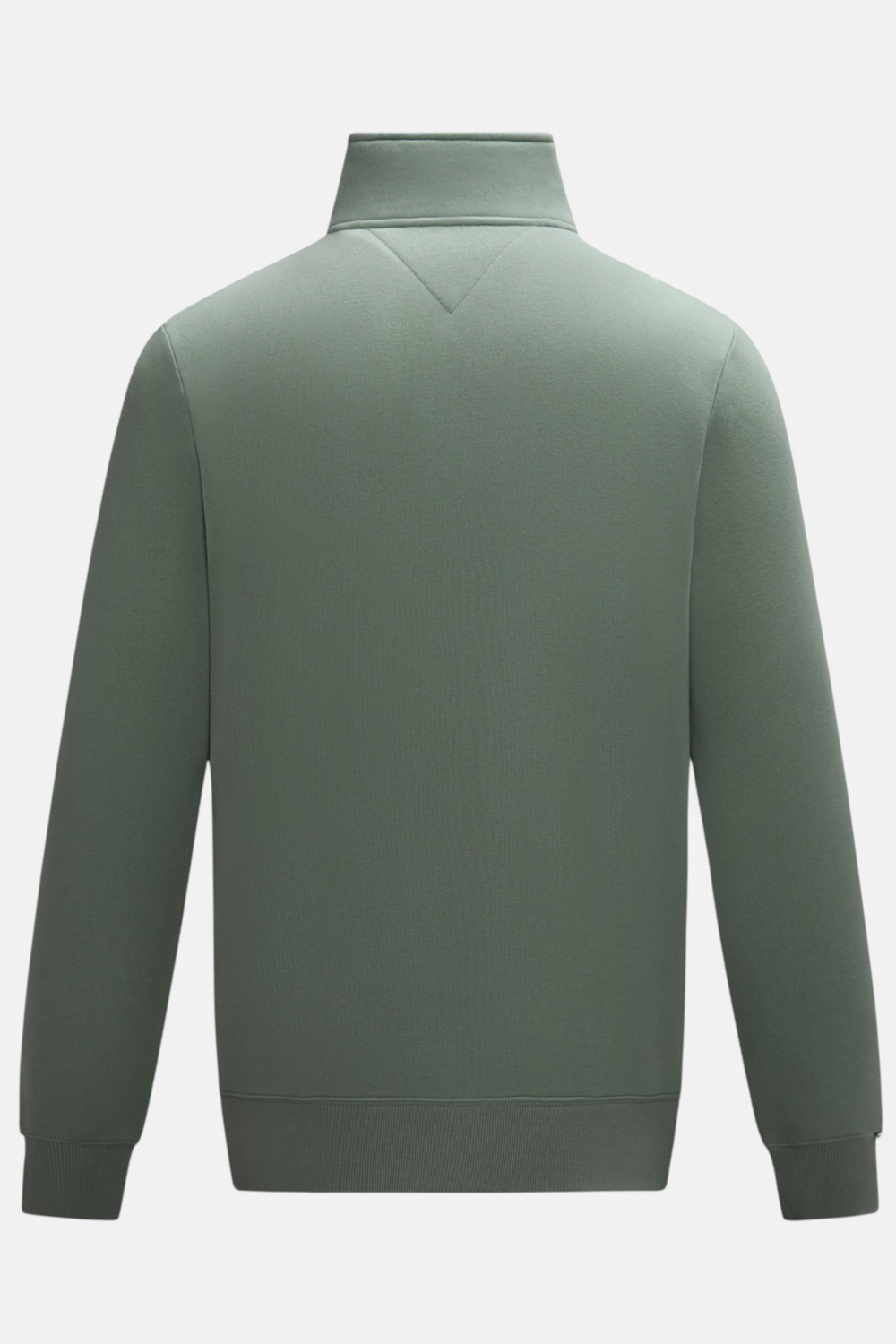 Back of the 6th Sense agave green quarter-zip top, with long sleeves and a stand collar