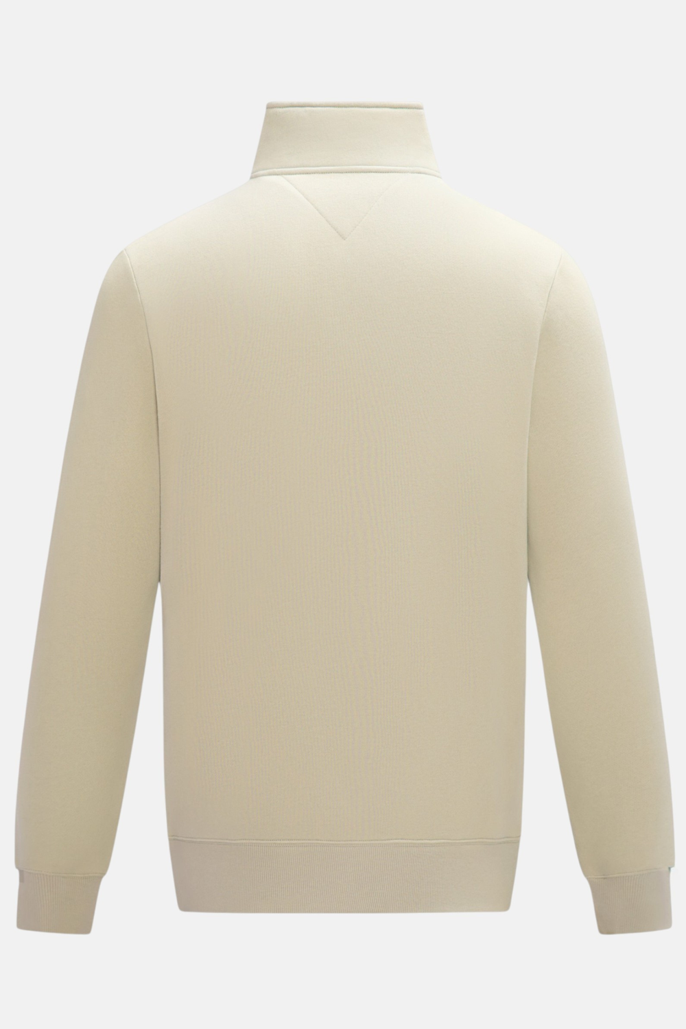 6th Sense feather quarter-zip top, back view with stand collar and long sleeves