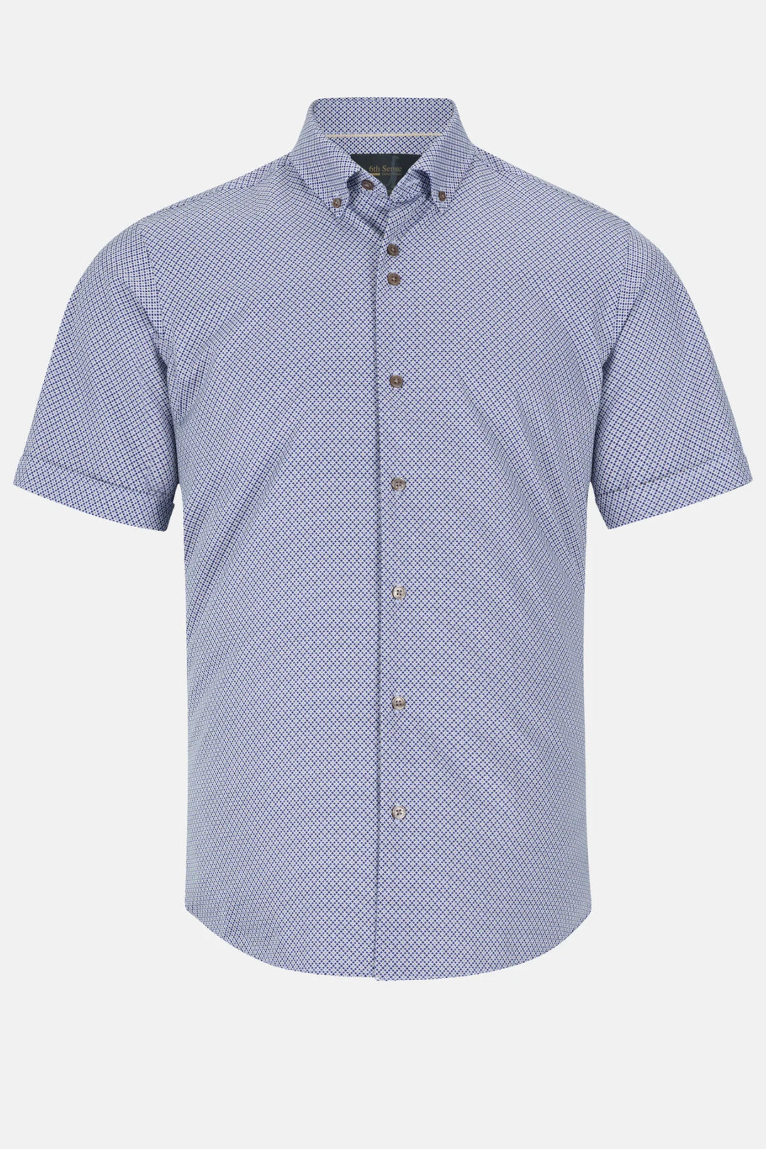 6th Sense BD performance short-sleeve shirt, blue micro-pattern, button-up, spread collar