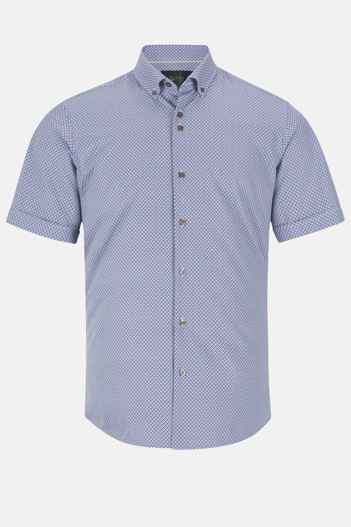 6th Sense BD performance short-sleeve shirt, blue micro-pattern, button-up, spread collar