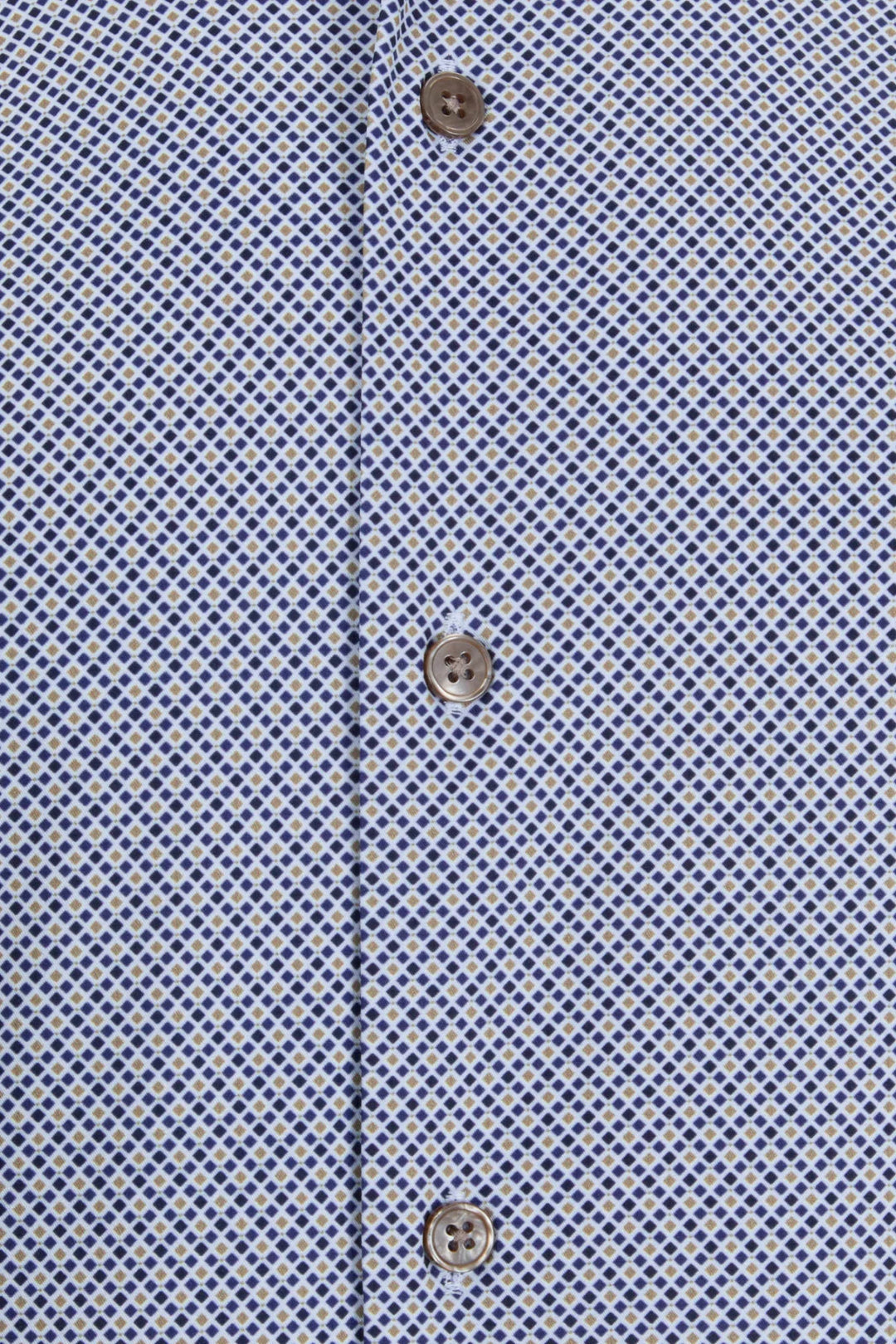 6th Sense BD performance shirt placket close-up, blue micro-pattern, buttoned front