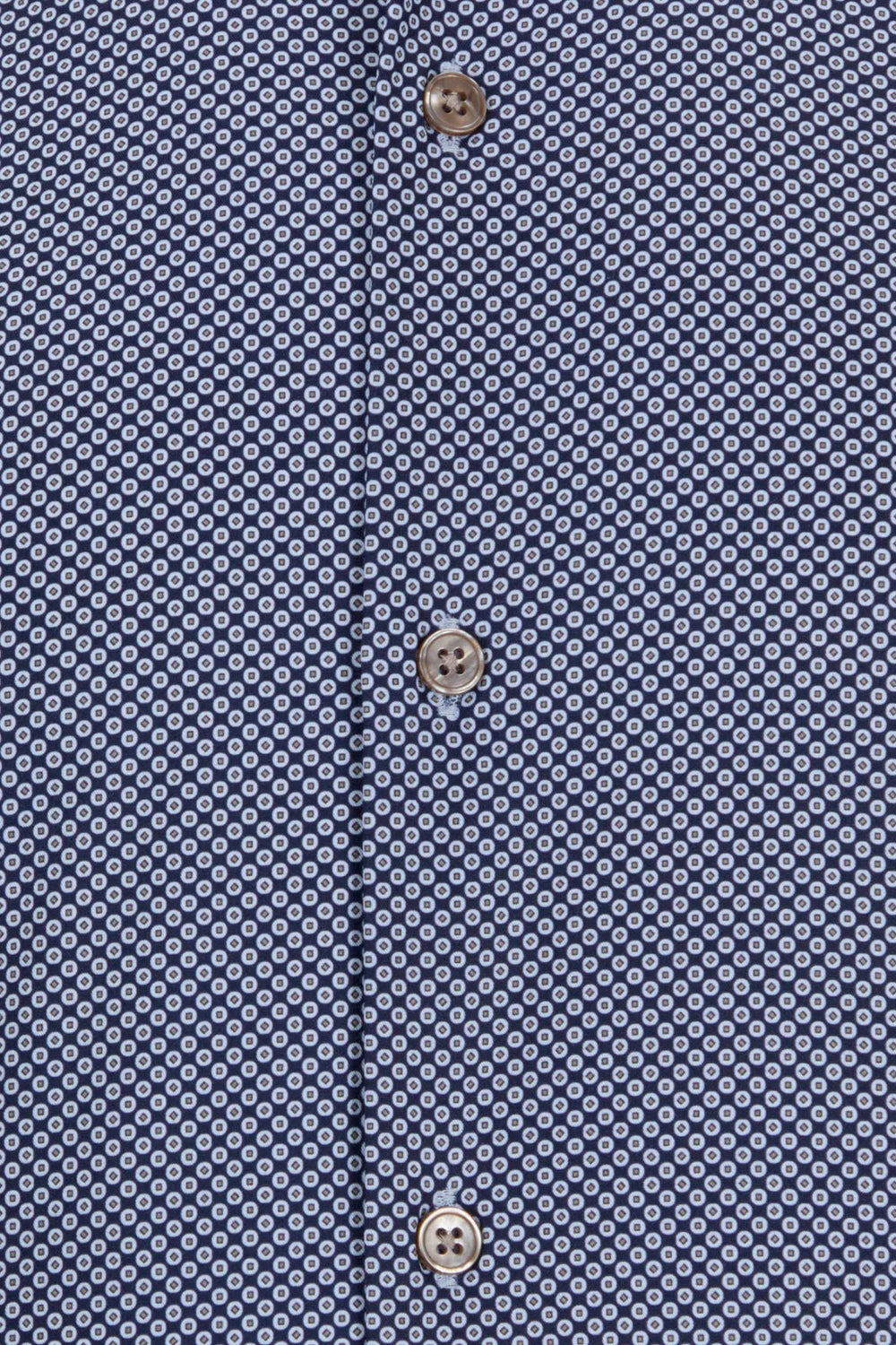 Blue textured shirt fabric with three buttons on the front placket
