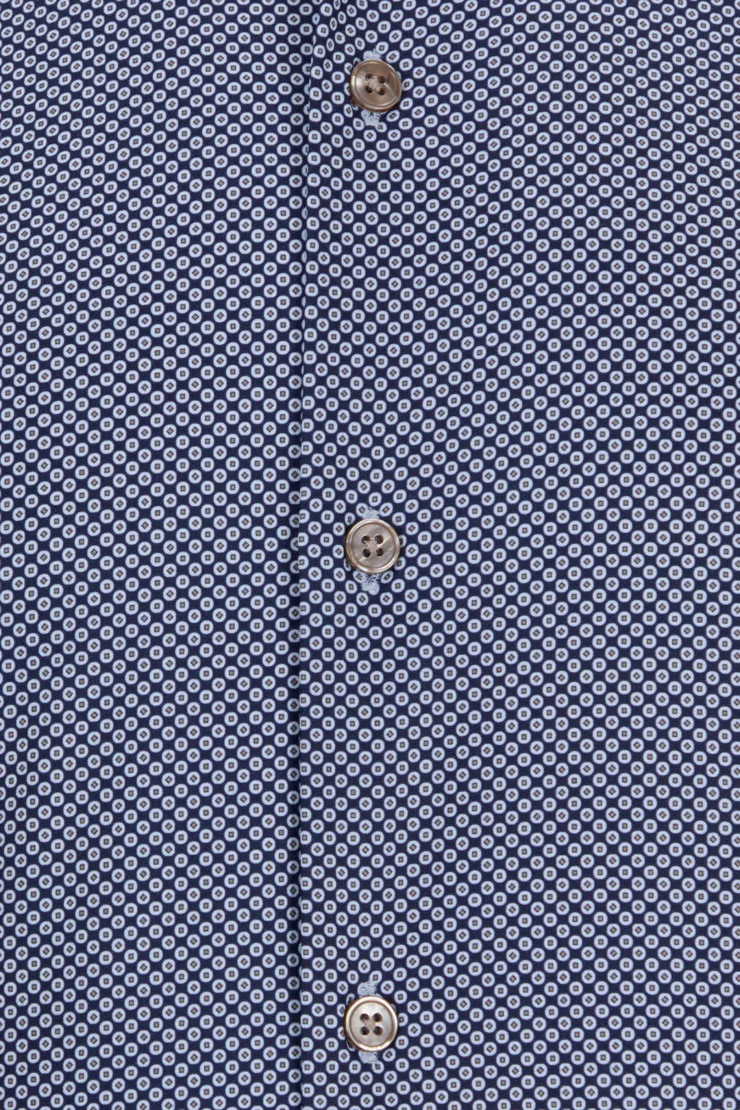Blue textured shirt fabric with three buttons on the front placket