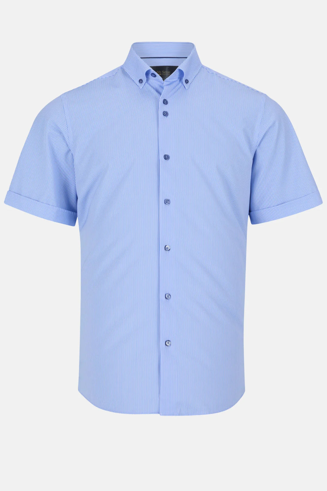6th Sense BD short-sleeve performance shirt in light blue, button-front polo collar