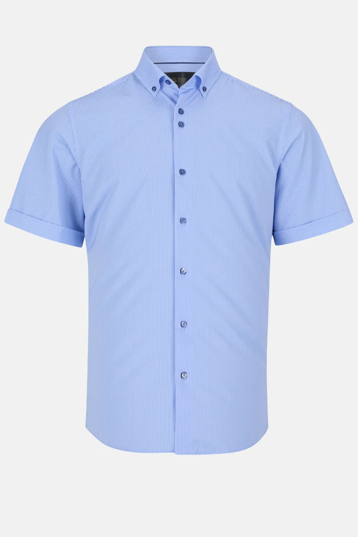 6th Sense BD short-sleeve performance shirt in light blue, button-front polo collar