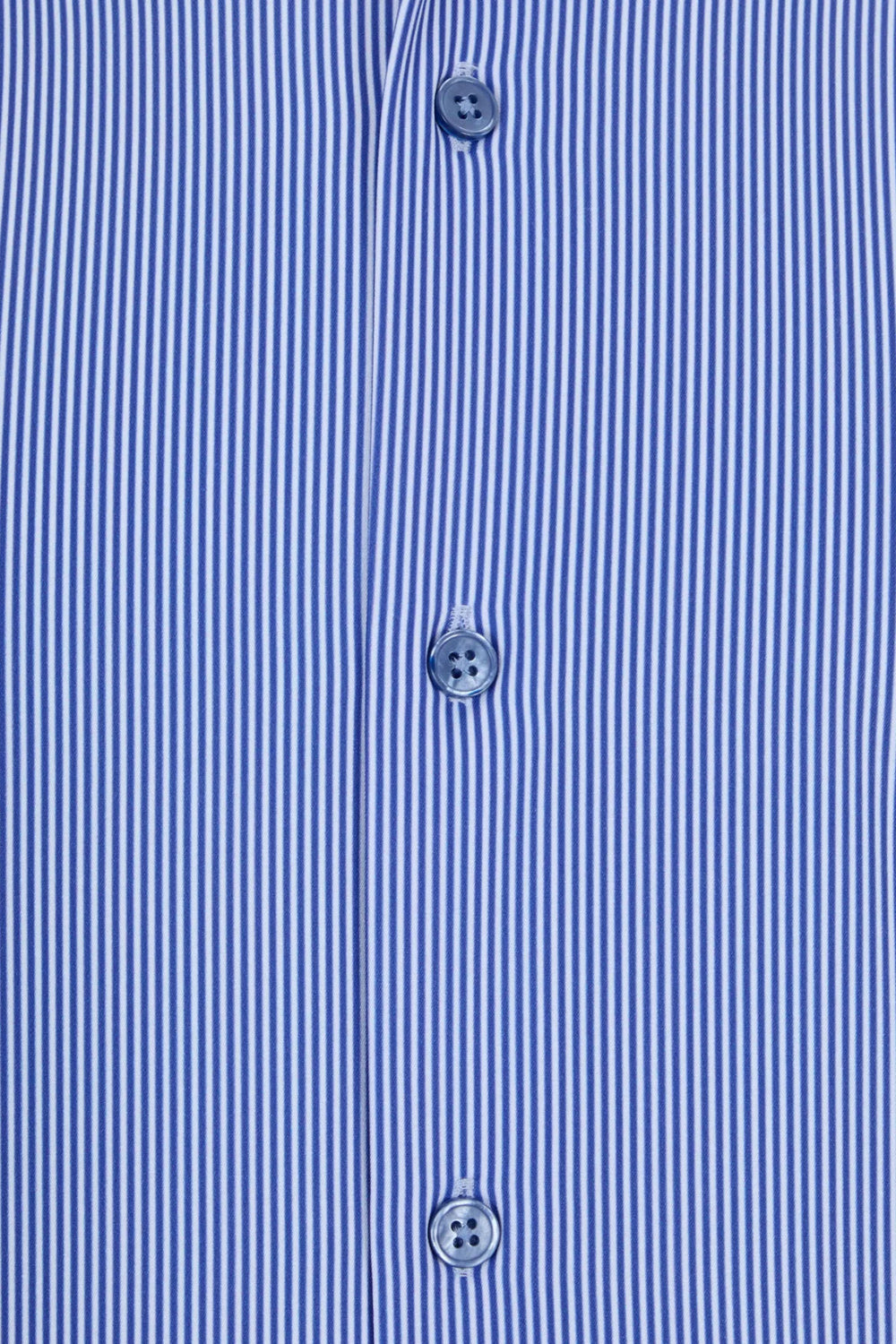 Light blue striped shirt close-up of front placket with three buttons