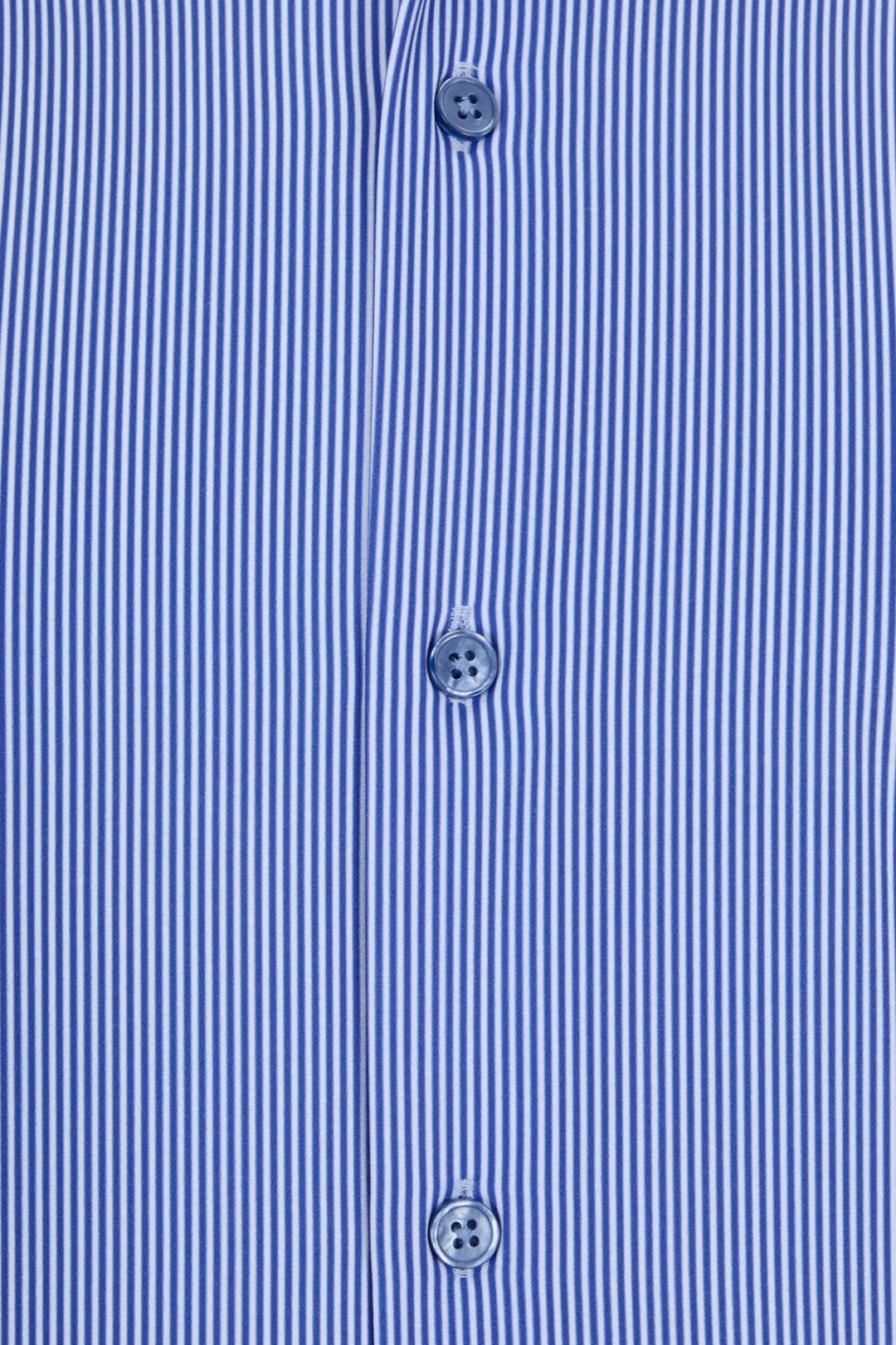 Light blue striped shirt close-up of front placket with three buttons