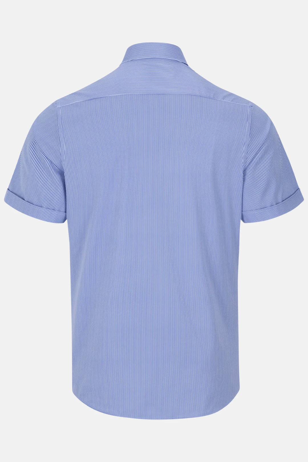 Light blue short-sleeve button-up performance shirt, back view
