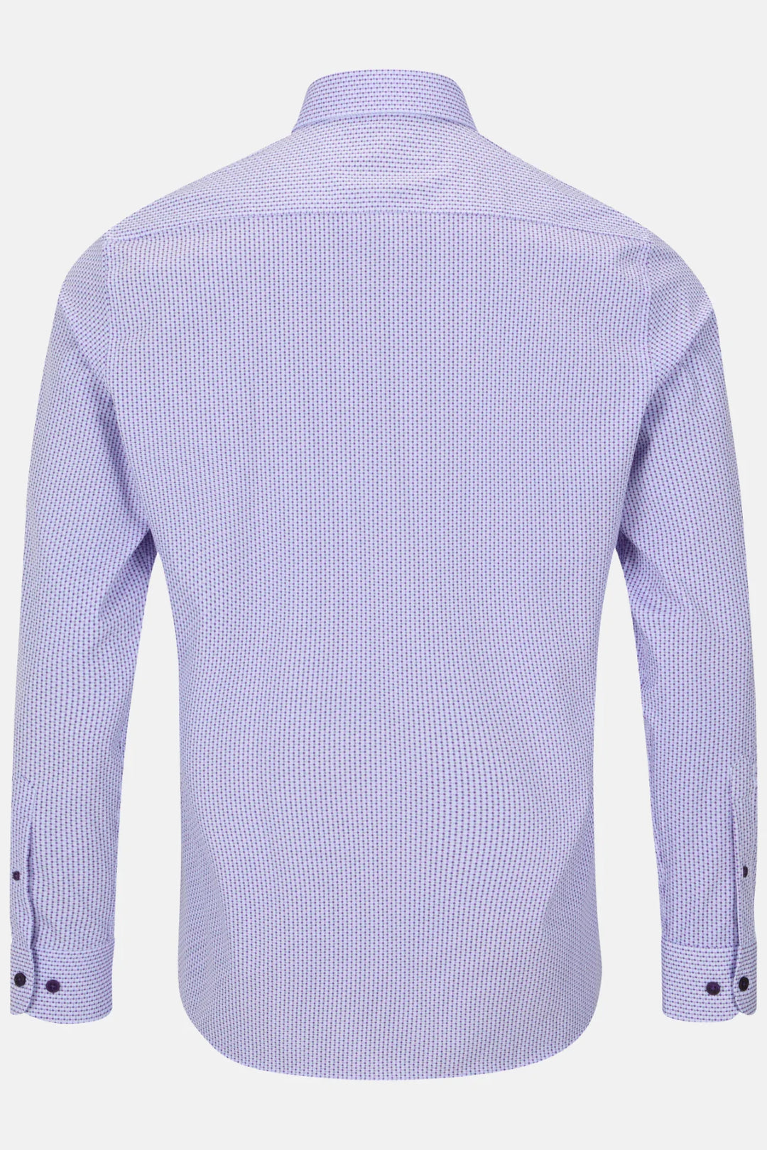 Light purple performance shirt back view with yoke and long sleeves
