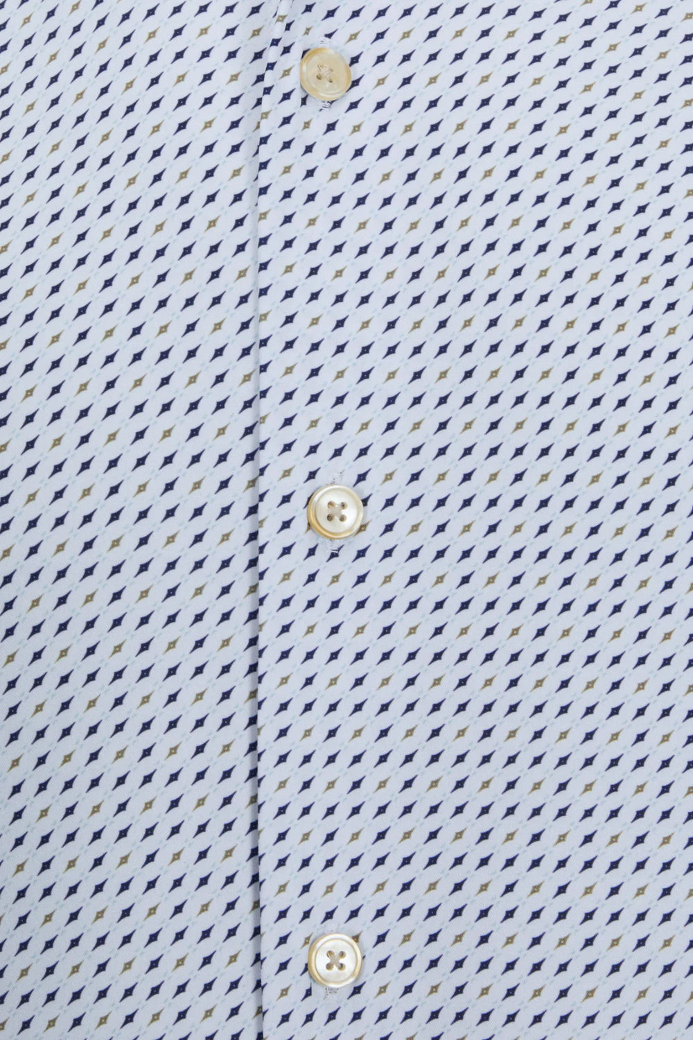 Light blue micro-pattern performance shirt close-up of buttons and placket