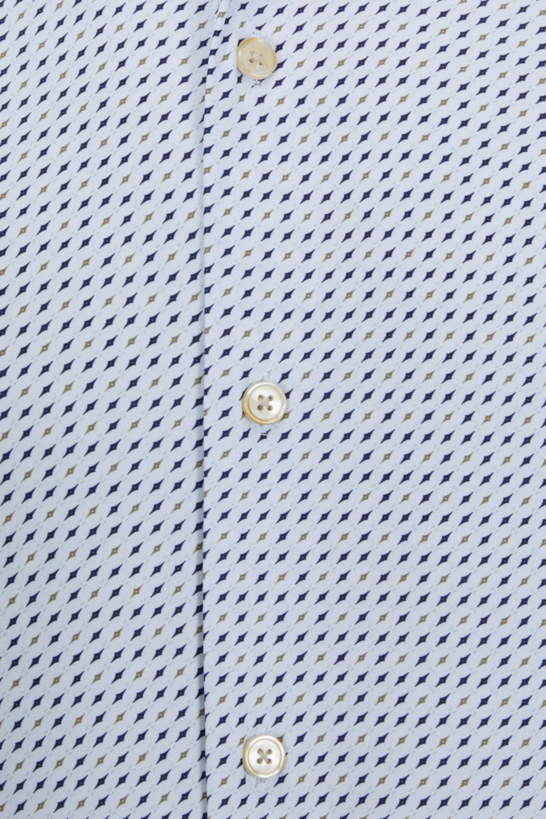 Light blue micro-pattern performance shirt close-up of buttons and placket