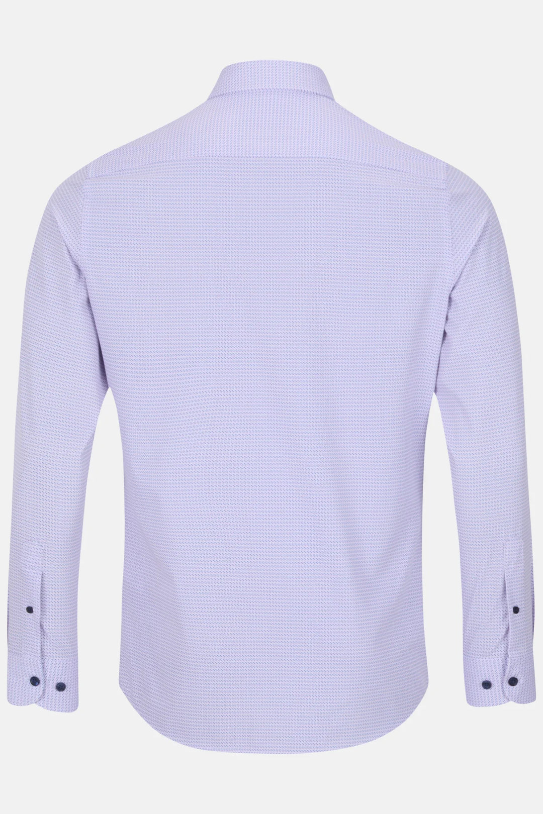 Light purple performance shirt back view with yoke seam and buttoned cuffs