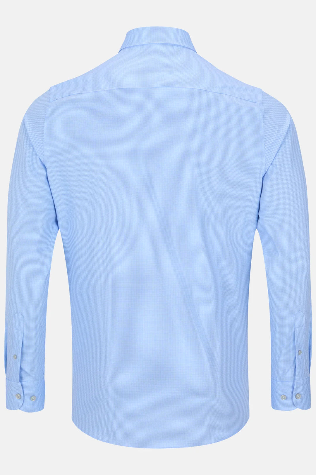 Light blue long-sleeve performance shirt, back view with yoke seam
