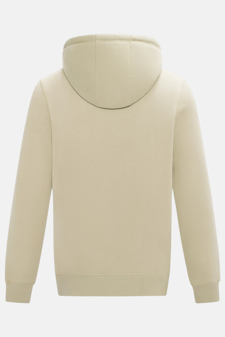Back of the Feather-colored hoodie with hood and ribbed cuffs and hem