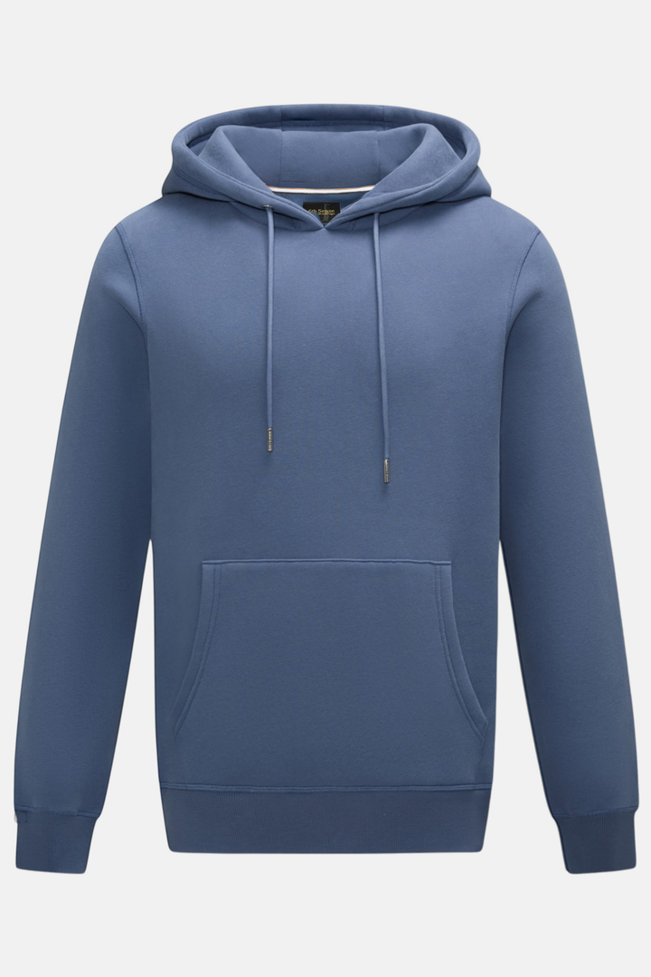 6th Sense blue pullover hoodie with drawstrings, kangaroo pocket, and ribbed cuffs and hem