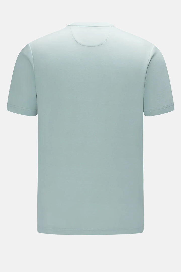 Mist green crew neck liquid T-shirt, short sleeves, plain back view