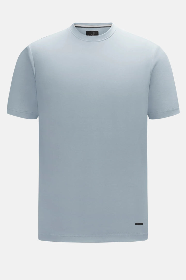 Light blue liquid t-shirt with crew neck and short sleeves