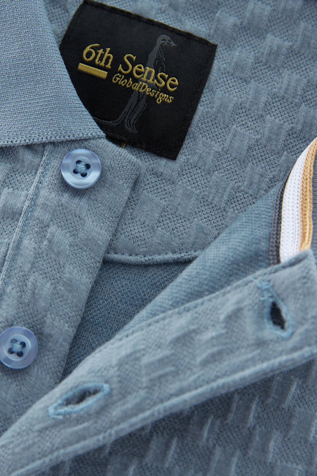 6th Sense polo shirt in light blue jacquard, buttoned placket and collar