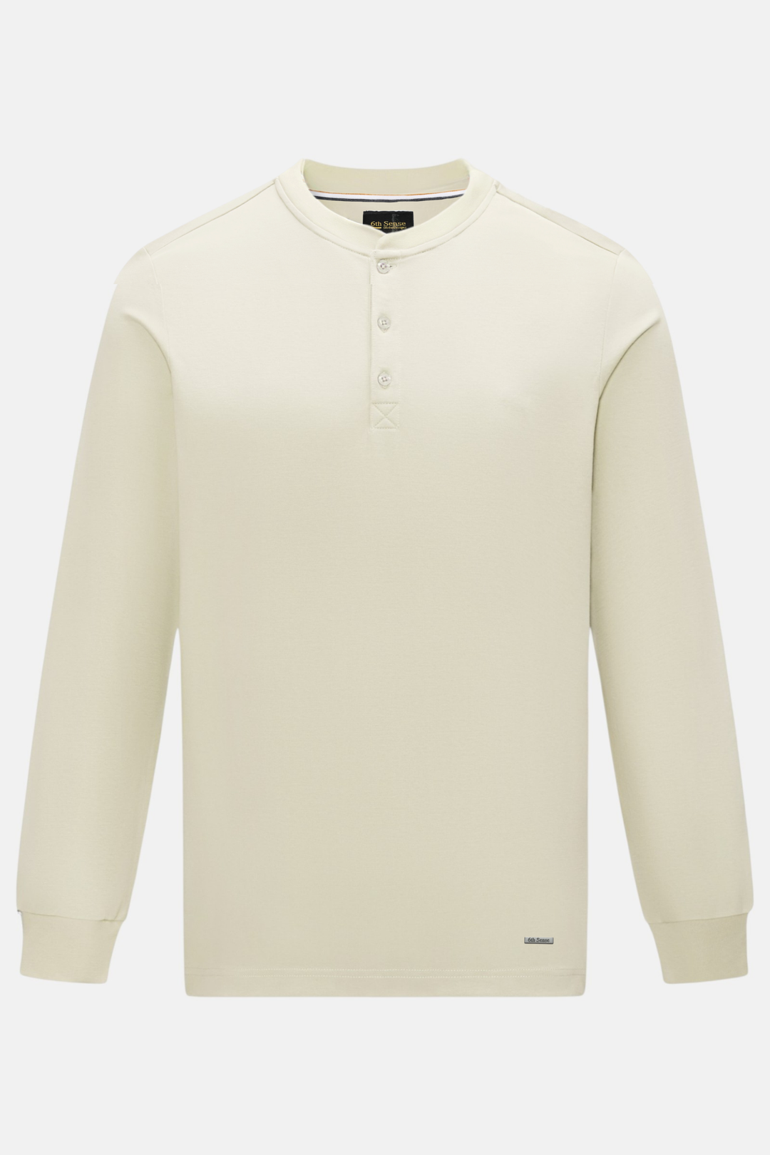 Bone long-sleeve grandad top with a short button placket and ribbed cuffs