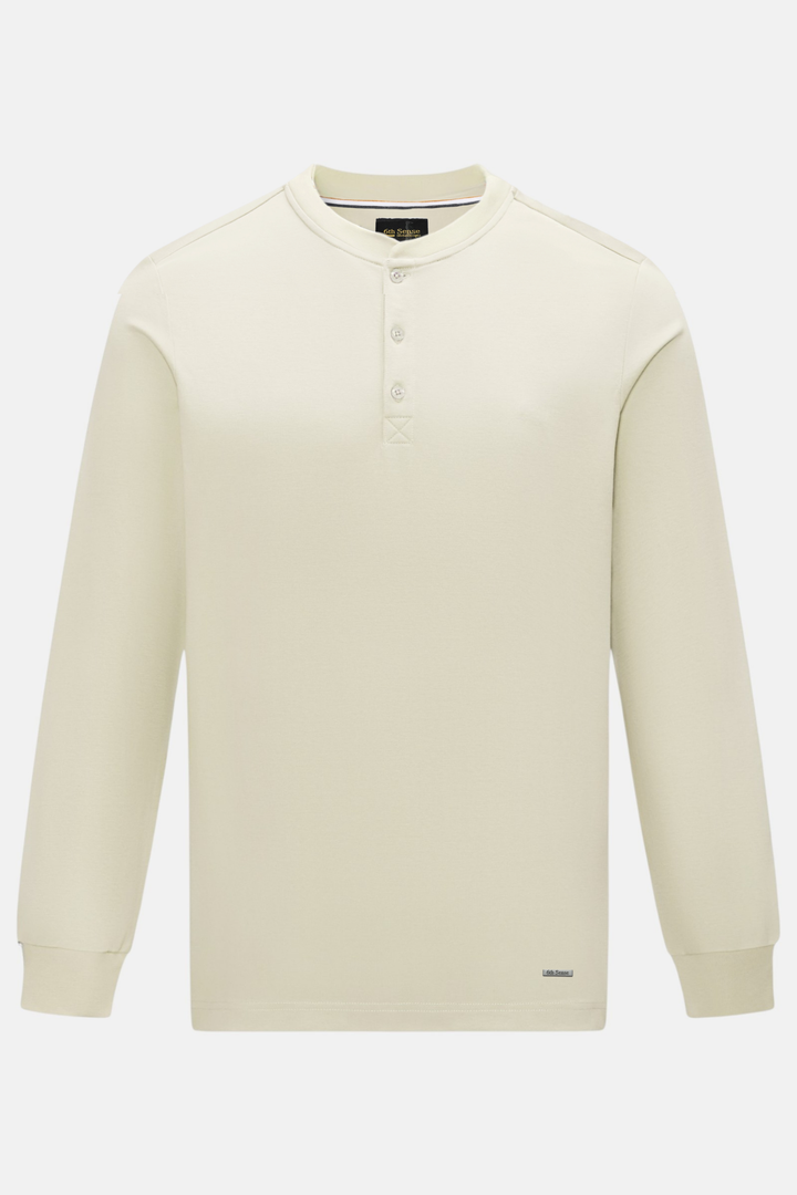Bone long-sleeve grandad top with a short button placket and ribbed cuffs