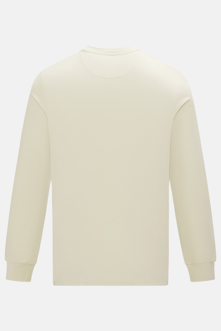 Back of the bone long-sleeve grandad top with a simple crew neckline