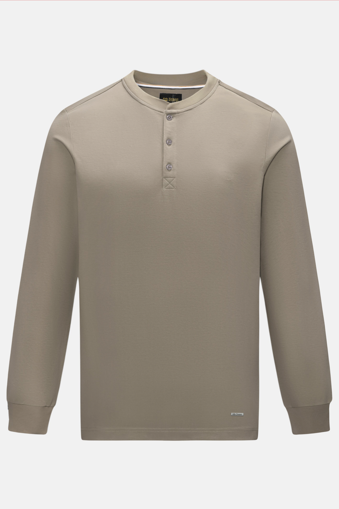 Cinder long-sleeve grandad top with a band collar and three-button placket