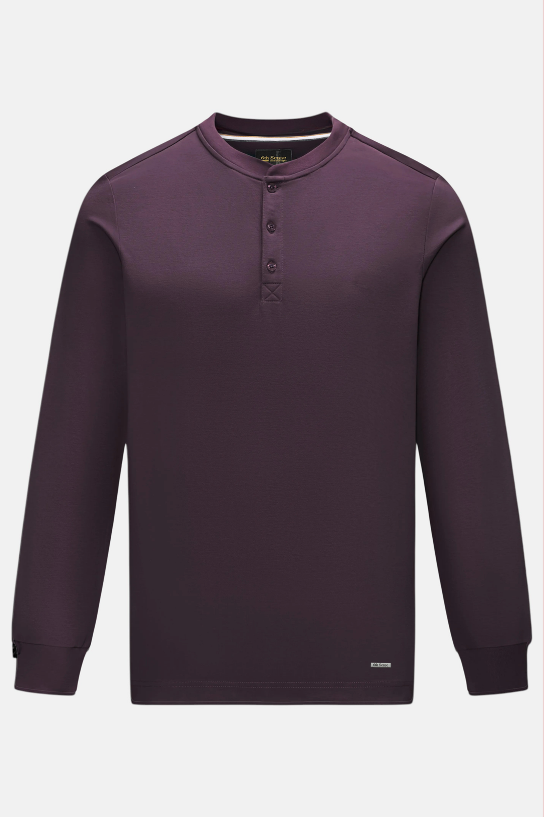 Raisin long-sleeve grandad top with a button placket and ribbed cuffs