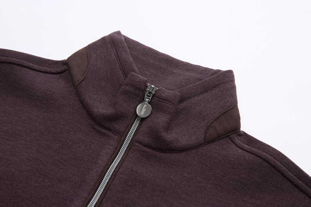 6th Sense 1/4-zip top in dark plum with stand collar and zipper