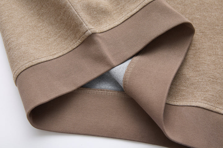 Taupe 1/4-zip top with ribbed cuffs and hem