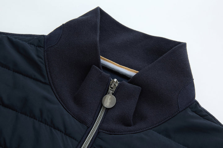 Navy gilet vest with front zipper and metal zip pull