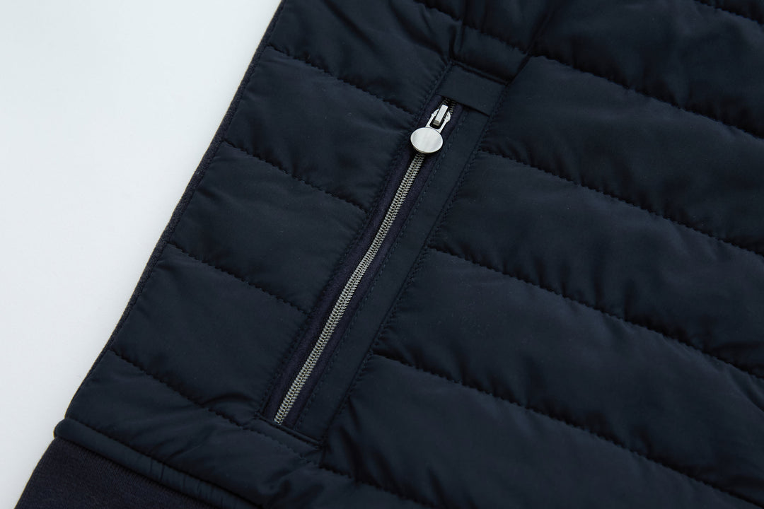 Navy quilted gilet vest with center front zipper