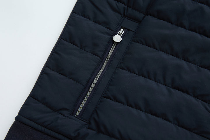 Navy quilted gilet vest with center front zipper