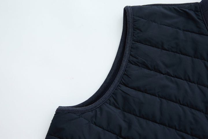 Navy quilted gilet vest with ribbed crew neckline
