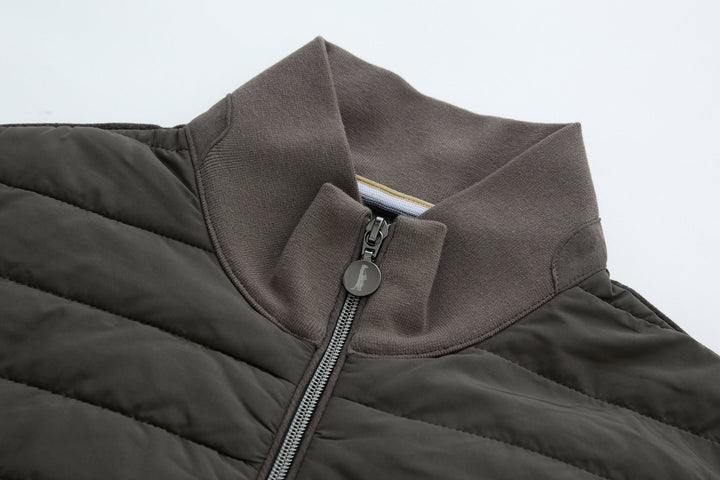 Dark peat gilet with stand collar and front zipper