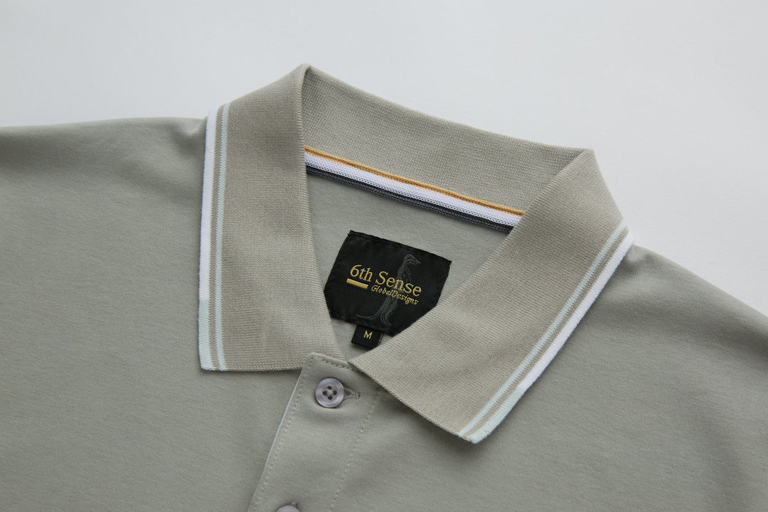 6th Sense polo shirt in light gray with ribbed collar and button placket