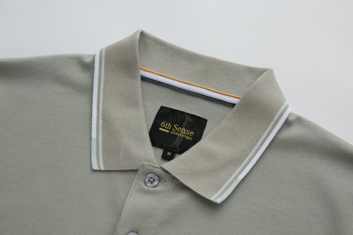 6th Sense polo shirt in light gray with ribbed collar and button placket